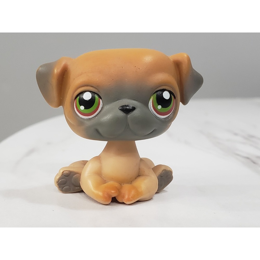 LITTLEST PET SHOP LPS #1221‎ Vintage Authentic Dog Pug Brown with Green Dot Eyes